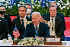 US President Joe Biden (center) speaks during the ASEAN-US summit as part of the 40th and 41st Association of Southeast Asian Nations (ASEAN) Summits in Phnom Penh on November 12, 2022. 
