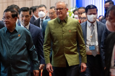 Australian Prime Minister Anthony Albanese (center) attends the East Asia Summit Gala dinner in Phnom Penh, Cambodia, Nov. 12, 2022.