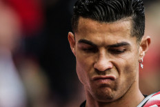 In this file photo taken on Oct. 16, 2022 Manchester United's Portuguese striker Cristiano Ronaldo reacts during the warm up prior to the English Premier League football match between Manchester United and Newcastle at Old Trafford in Manchester, north west England.