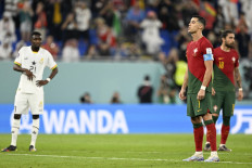 Portugal's forward #07 Cristiano Ronaldo prepares to shoot a penalty during the Qatar 2022 World Cup Group H football match between Portugal and Ghana at Stadium 974 in Doha on November 24, 2022. 
