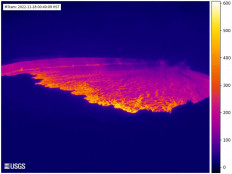 This webcam image released by the US Geological Survey (USGS) on November 28, 2022 courtesy of the National Weather Service, shows the lava in the summit caldera of Mauna Loa in Hawaii, which is erupting for the first time in nearly 40 years.