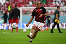 Tunisia's forward Wahbi Khazri warms up prior to the Qatar 2022 World Cup Group D football match between Denmark and Tunisia at the Education City Stadium in Al-Rayyan, west of Doha on November 22, 2022. 
