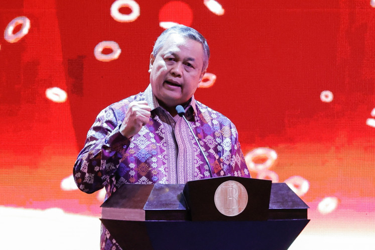 Bank Indonesia Governor Perry Warjiyo speaks during the annual meeting of Indonesia's central bank with financial stakeholders on Nov. 30, in Jakarta.