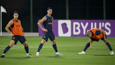 Portugal's defender #02 Diogo Dalot (left), Portugal's forward #07 Cristiano Ronaldo (center) and Portugal's defender #03 Pepe (right) take part in a training session at the Al Shahaniya SC training site in Doha on December 8, 2022, in the build-up to the Qatar 2022 World Cup quarter final football match between Portugal and Morocco. 
