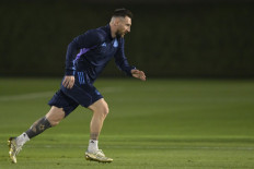 Argentina's forward Lionel Messi takes part in a training session at Qatar University in Doha on December 12, 2022, on the eve of the Qatar 2022 World Cup semi final football match between Argentina and Croatia. 
