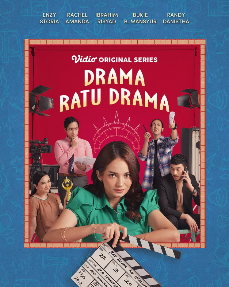Meta-critique: The poster for 'Drama Ratu Drama' shows Ijul (center), a soap opera actress who are villified due to her antagonistic role onscreen. (Facebook/Florence Giovani)
