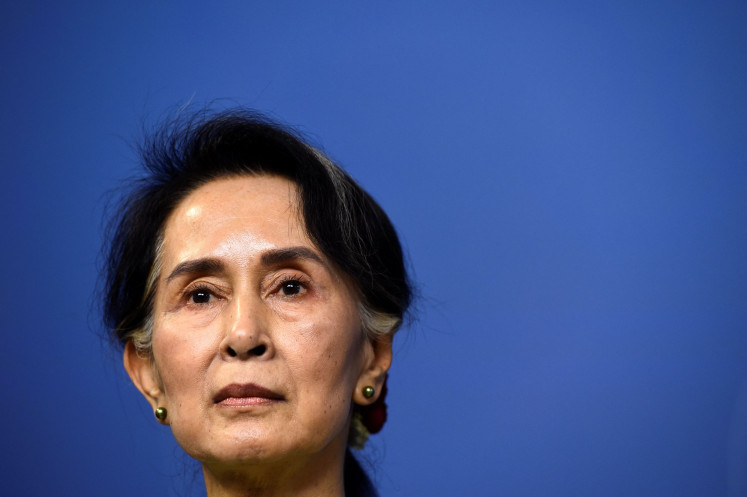 Myanmar's State Counsellor Aung San Suu Kyi on June 12, 2017 speaks during a joint a press conference with Sweden's Prime minister at the Rosenbad government office in Stockholm. 