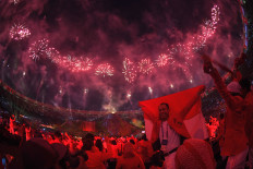 Fireworks explode over the Gelora Bung Karno main stadium during the opening ceremony of the 2018 Asian Games in Jakarta on Aug. 18, 2018.