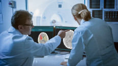 Health tech: Pictured is an illustration taken in 2021 of clinical expertise at the United Kingdom’s med-tech solution-firm Brainomix assessing a patient. Brainomix’s artificial intelligence technology is used across 11 stroke-treatment networks in the UK and has improved the recovery process of stroke patients.