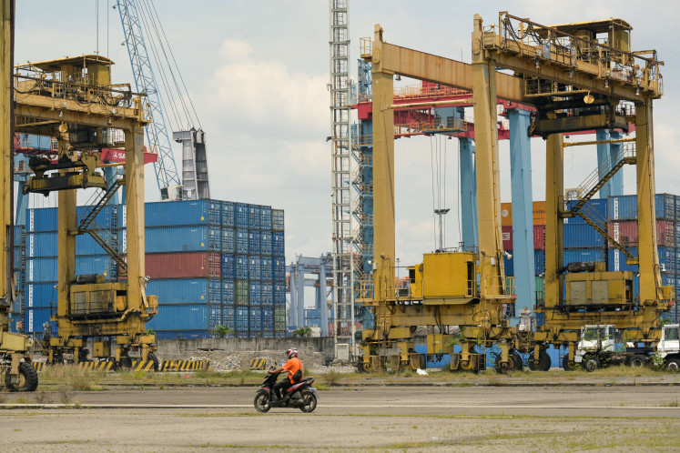 Stacks of containers are seen at the port in Tanjung Priok in Jakarta, on March 31, 2021.