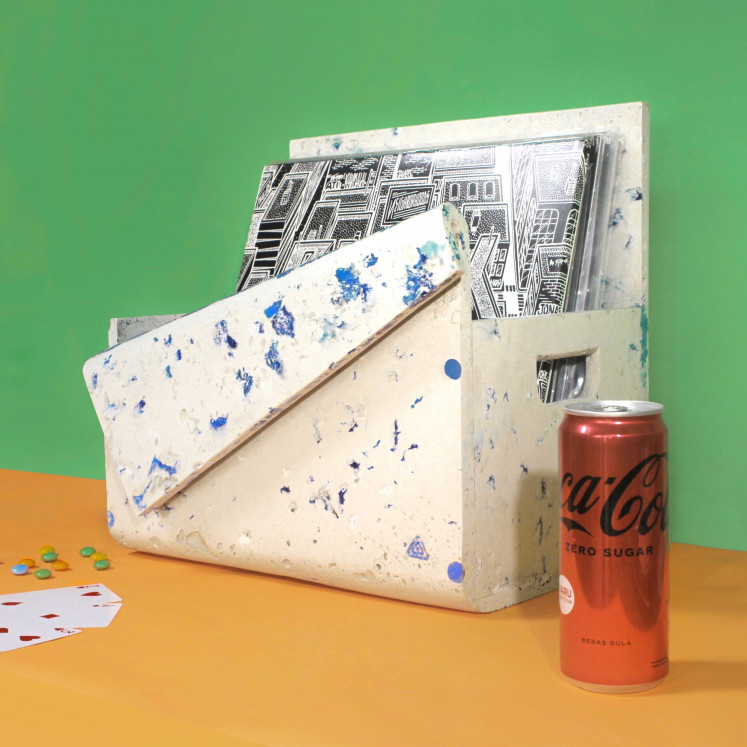 Birds of a feather: A 12-inch record crate made of recycled plastic developed by Trash Smith, another example of Trash Smith's approach towards the younger generation, indirectly instilling ideas of circular economics and increasing familiarity towards products made from recycled materials and waste. (Courtesy Trash Smith Archive)