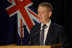 New Zealand's new Prime Minister Chris Hipkins speaks at his first press conference at Parliament in Wellington on January 22, 2023. 
