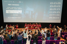 Award-winning ensemble: The cast and crew of award-winning 'Autobiography' pose for the press during a special screening on Jan. 17 at Epicentrum XXI, Jakarta. (Courtesy of KawanKawan Media)