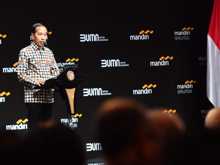 President Joko “Jokowi” Widodo speaks during the Mandiri Investment Forum in Jakarta on Feb. 2.
