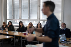 High school English and philosophy teacher Eric Vanoncini Eric Vanoncini is seen heading a workshop on ChatGpt organized for teachers by the School Media Service (SEM) of the Public education of the Swiss canton of Geneva, on February 1, 2023.
