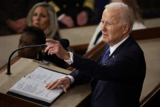  US President Joe Biden delivers his State of the Union address during a joint meeting of Congress in the House Chamber of the US Capitol on February 07, 2023 in Washington, DC.