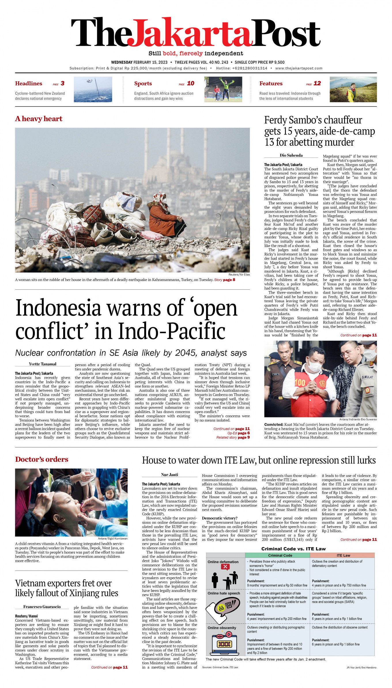 Frontpage - Wed, February 15, 2023 - The Jakarta Post