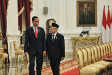 President Joko Widodo and Vice President Ma'aruf Amin introduced their deputy ministers before the inauguration at the Merdeka Palace, Jakarta on October 25, 2019. 