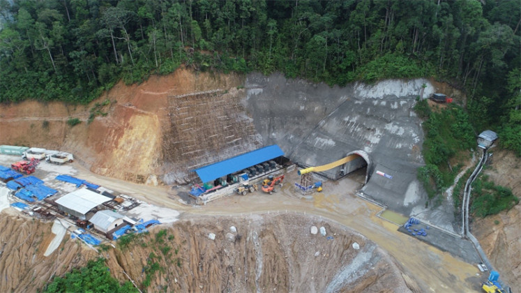 This undated photo shows an aerial view of a tunnel dug by PT North Sumatra Hydro Energy (NSHE) in Marancar district, South Tapanuli, North Sumatra.