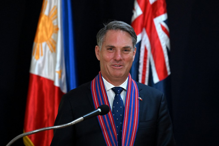 Australia Deputy Prime Minister and Defense Minister Richard Marles attends a joint press conference with Philippine Secretary of Defense Carlito Galvez Jr at Camp Aguinaldo in Quezon City on February 22, 2023. 
