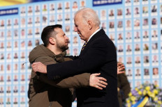 Bro hug: Ukraine President Volodymyr Zelensky (left) greets visiting United States President Joe Biden on Feb. 20, 2023. The Ukraine visit comes at a crucial moment in the war as Biden looks to keep allies unified in their support for Ukraine.