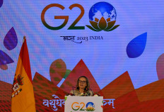 Spanish Minister for Economic Affairs Nadia Calvino speaks during a news conference on the sidelines of G20 finance ministers' meeting on the outskirts of Bengaluru, India.