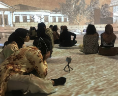 360-degree immersion: Guests experience the National Museum’s ImersifA video mapping exhibit at its launch on March 31, 2022. (JP/Tunggul Wirajuda)