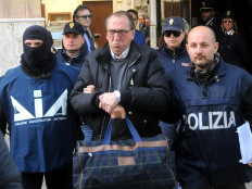 Matteo Messina Denaro brother-in-law, Rosario Allegra, exits the police headquarters in Palermo on April 19, 2018. Italian police arrested some of Cosa Nostra kingpin Matteo Messina Denaro's closest aides, uncovering a secret network of messages that allowed the fugitive boss to give orders to his mobster allies.
