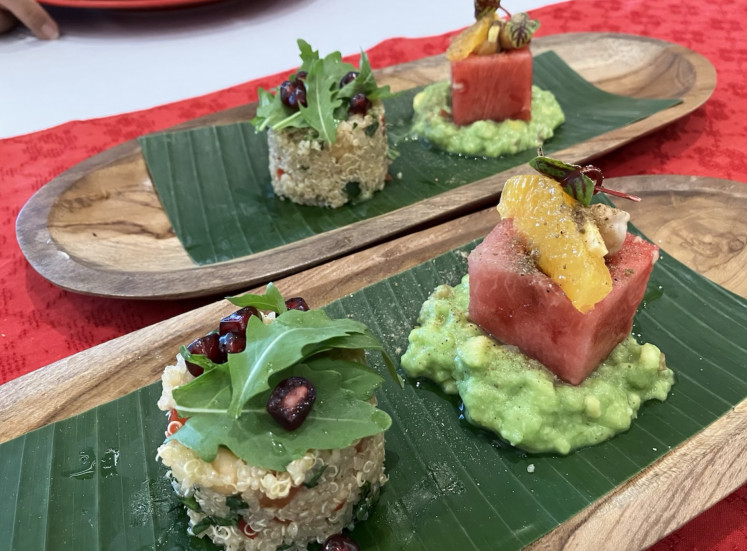 A plate of curiosity: The restaurant's appetizers consist of Organic Quinoa Chaat and Watermelon & Avo Chaat. (JP/Felix Martua)