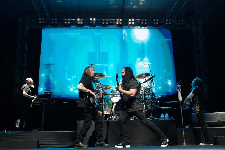 Warlocks: (L-R) Jordan Rudess, John Myung, John Petrucci, James LaBrie during one of their 2017 in Jogjakarta, September 2017 (Rajawali Indonesia).