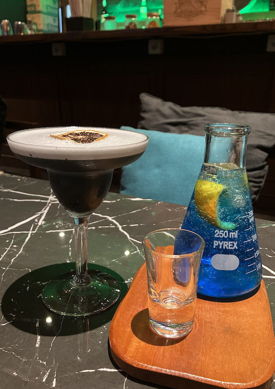 Choose your potion: Among Goblet of Shisha's signature cocktails are Charcoal Lemonade (left) and Potion Blue. (JP/Felix Martua)