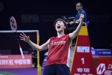 China's Chen Yufei celebrates beating Korea's An Se Young during their women's singles final match at the 2023 Sudirman Cup world badminton championships in Suzhou in China's eastern Jiangsu province on May 21, 2023. 

