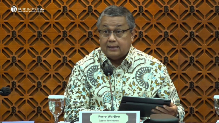 Bank Indonesia Governor Perry Warjiyo answers questions from journalists following the central bank’s monthly monetary policy meeting in Jakarta on May 25, 2023.