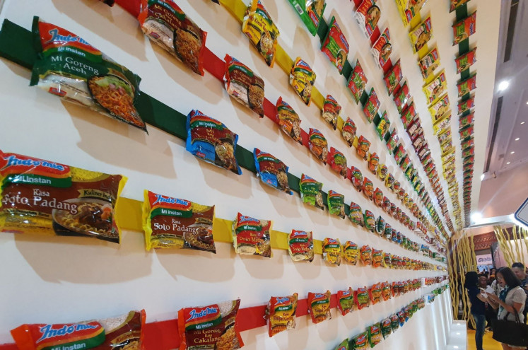 Global brand: An installation of Indofood in Ideafest 2019 in Jakarta showcases the company's instant noodle products, which have been distributed globally. (JP/ Tertiani ZB Simanjuntak)