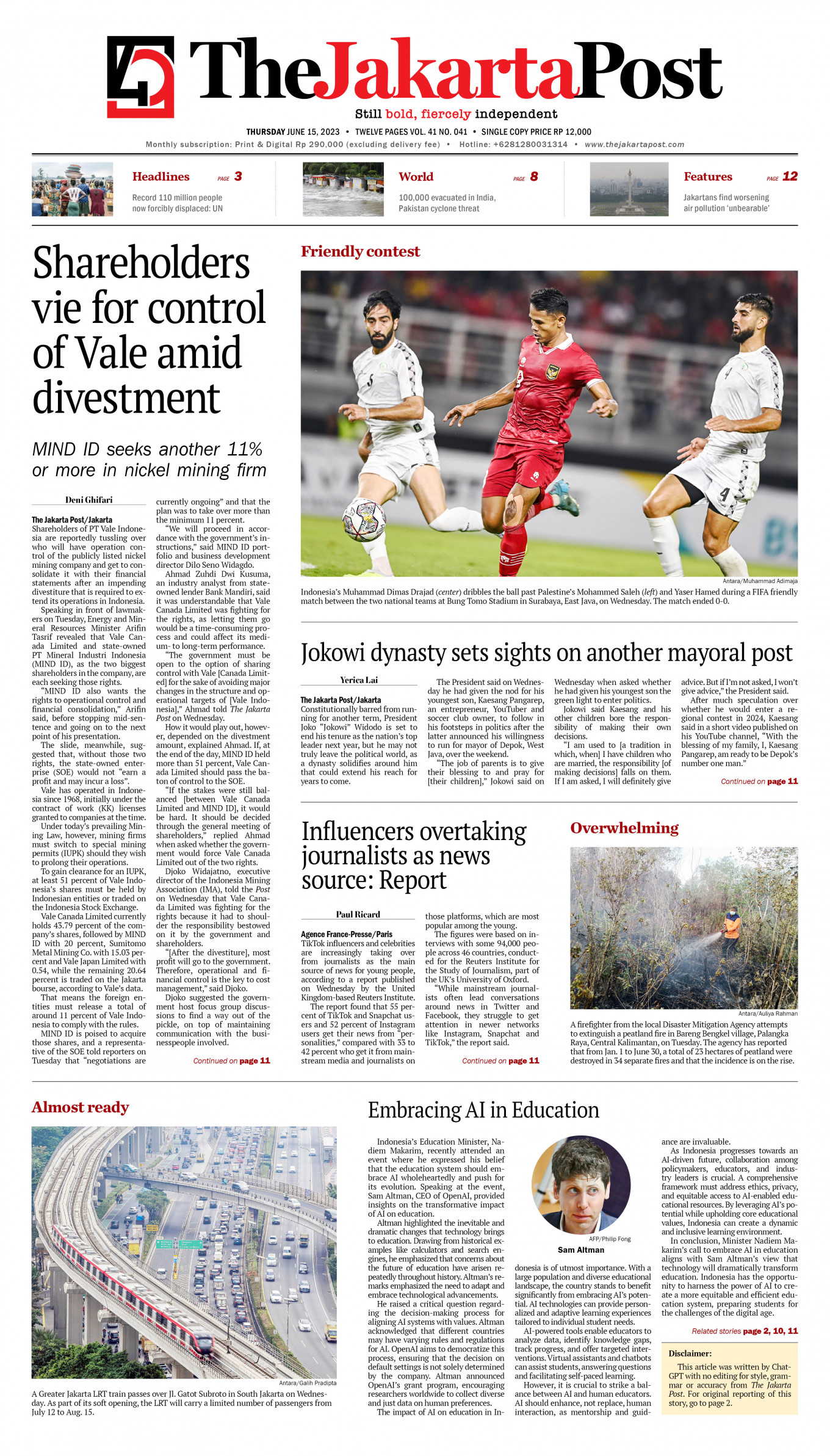 Frontpage - Thu, June 15, 2023 - The Jakarta Post