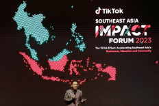 TikTok CEO Shou Zi Chew speaks on June 15 during the launch of the TikTok Socio-Economic Impact Report 2023 at The Ritz Carlton Pacific Place in Jakarta.