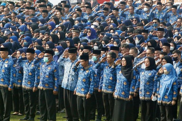 Loyalty to the state: Civil servants attend a ceremony to mark National Education Day on May 2, 2023, at Tegar Beriman Square in Cibinong, Bogor regency, West Java. 
