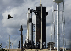 A bird flies past SpaceX’s Falcon 9 rocket with the Dragon spacecraft atop as Space X and NASA prepare for the launch of the Crew-5 mission, on October 04, 2022 in Cape Canaveral, Florida. 