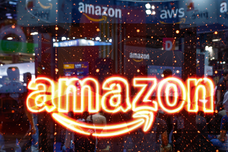 The logo of Amazon is seen at the Viva Technology conference dedicated to innovation and start-ups at Porte de Versailles exhibition center in Paris on June 15, 2023. 