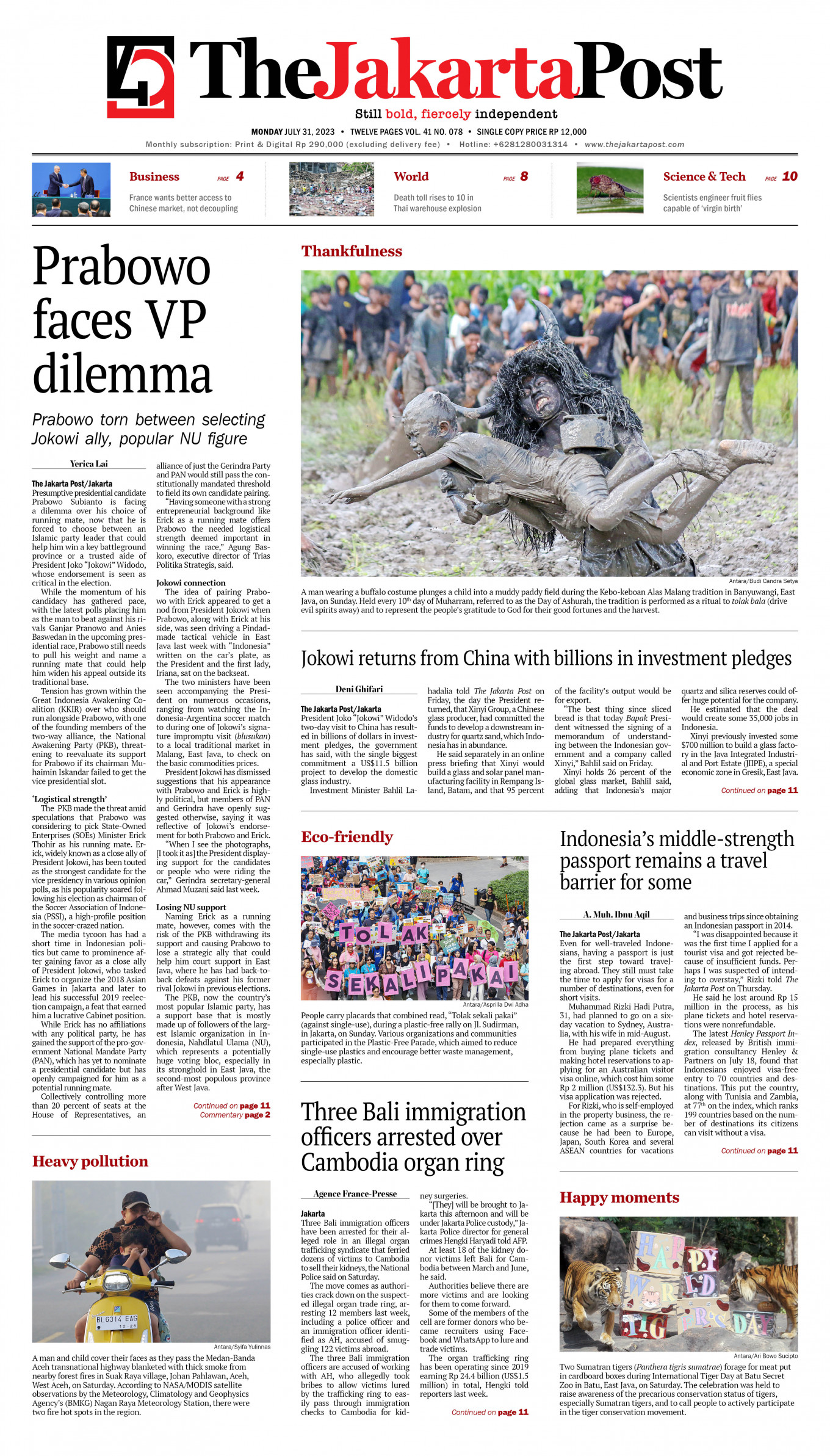 Frontpage - Mon, July 31, 2023 - The Jakarta Post