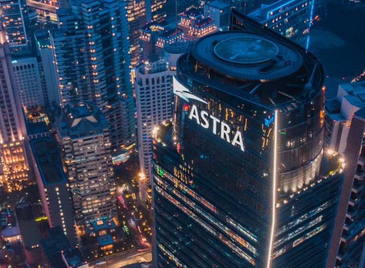 The logo of publicly listed conglomerate Astra International is seen on the side of the company's building, Menara Astra, in Central Jakarta.