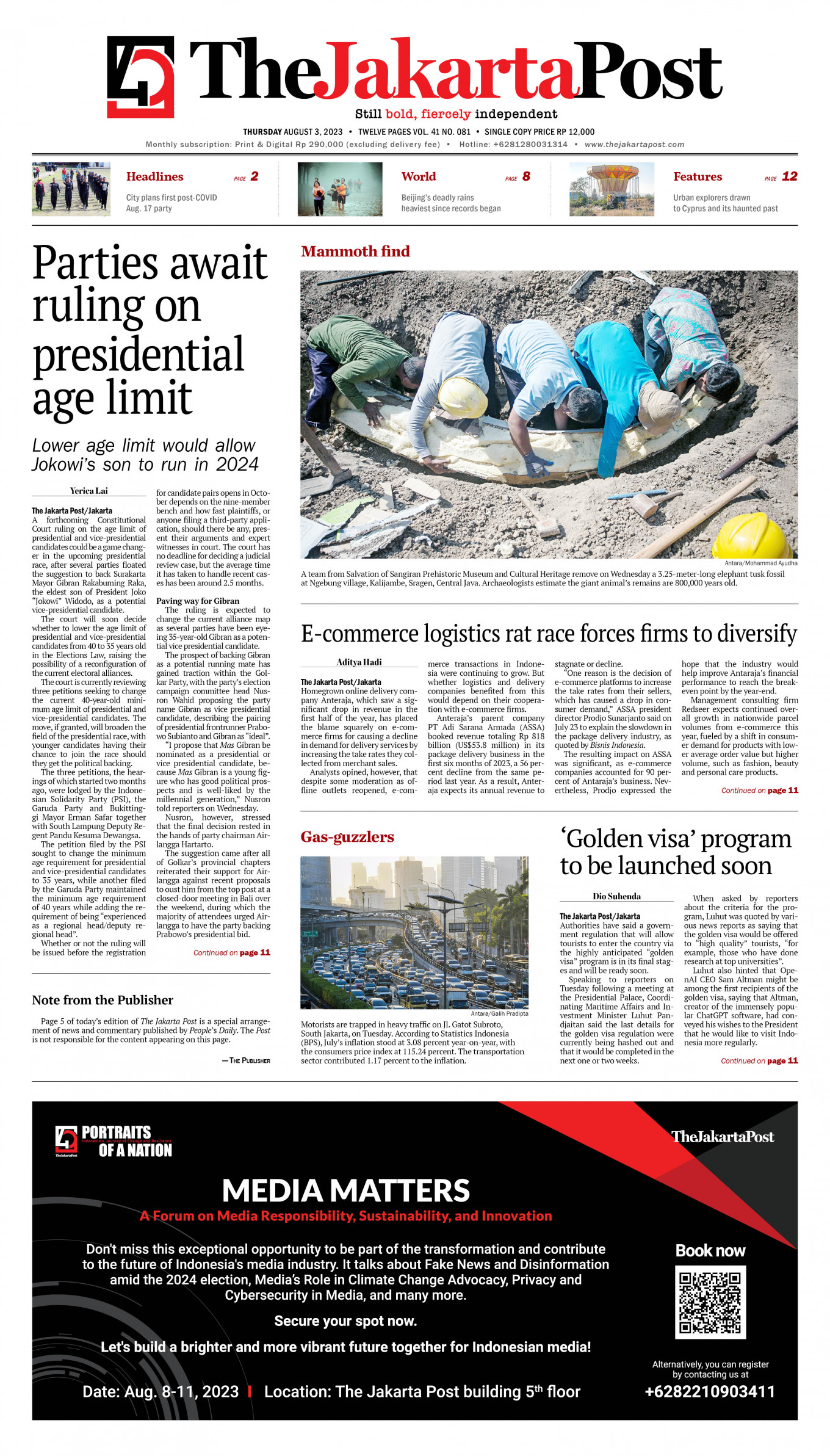 Frontpage - Thu, August 3, 2023 - The Jakarta Post