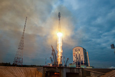 A Soyuz-2.1b rocket booster with a Fregat upper stage and the lunar landing spacecraft Luna-25 blasts off from a launchpad at the Vostochny Cosmodrome in the far eastern Amur region, Russia on Aug. 11, 2023. 