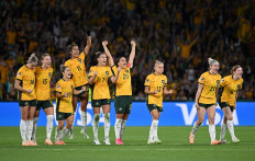 Australia players react during the penalty shootout during the 2023 Women's World Cup quarterfinal match against France at Brisbane Stadium in Brisbane, Australia, on Aug. 12, 2023.