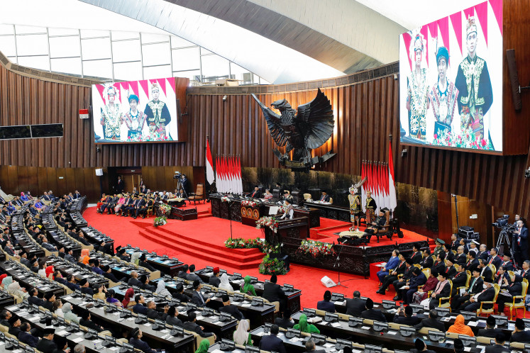 President Joko “Jokowi“ Widodo delivers his State of the Nation Address on Aug. 16, 2023, at the House of Representatives complex in Jakarta.