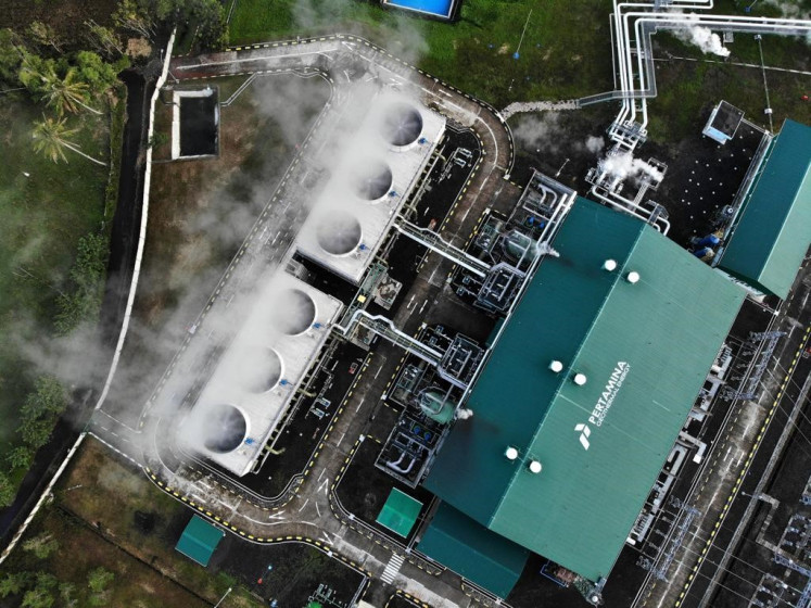 Steam vents from geothermal wells at PGE's Lahendong facility in North Sulawesi.