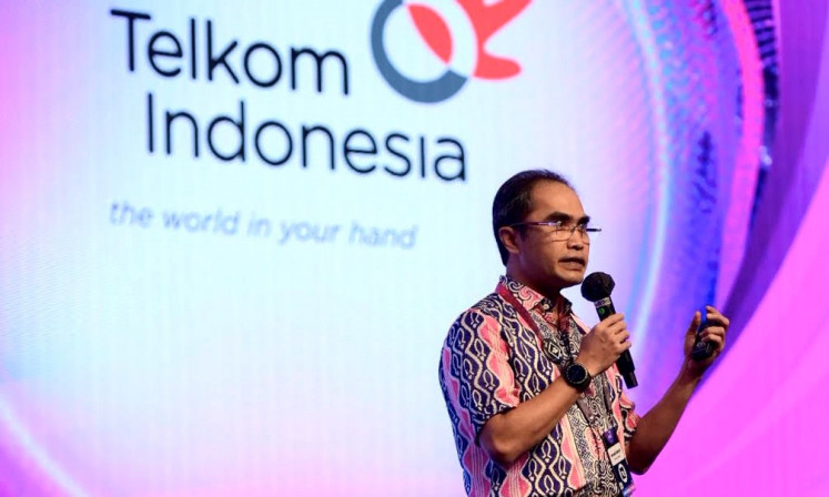 Telkom Group business development director Honesti Basyir speaks at the 2023 Bali Annual Telkom International Conference (BATIC) held at The Westin Resort Nusa Dua in Bali on Sept 6, 2023.