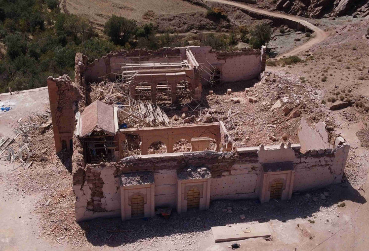 A view shows the damaged Great Mosque of Tinmal, a 12th-century mosque that has been proposed for listing as a UNESCO World Heritage Site, in the aftermath of a deadly earthquake in the village of Tinmel, Morocco, September 12, 2023.