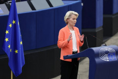 EU Commission President Ursula von der Leyen gives her annual State of the Union address during a plenary session at the European Parliament in Strasbourg, eastern France, on Sept. 13, 2023.