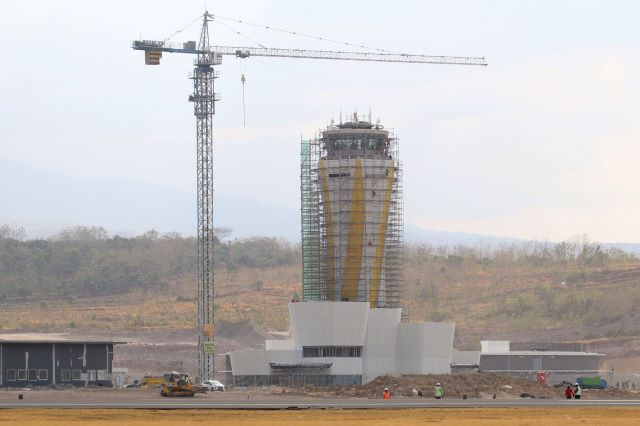 Work is ongoing for the construction of Dhoho International Airport in Kediri, East Java, on Sept. 19, 2023.